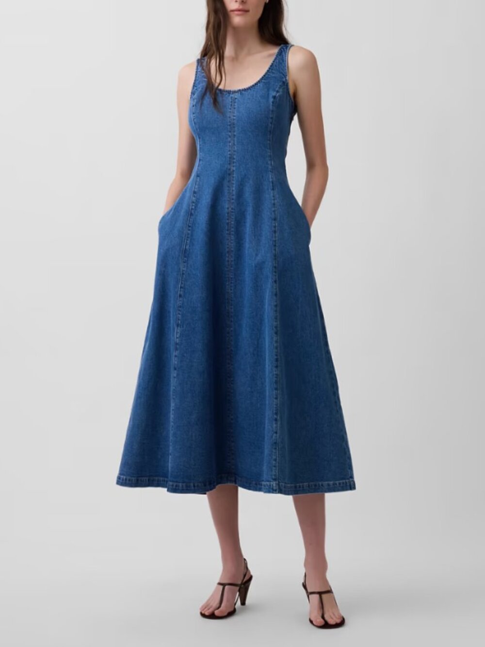 GAP Denim Scoop Neck Maxi Dress Sz Small Y2K 90s Cottagecore Business Casual